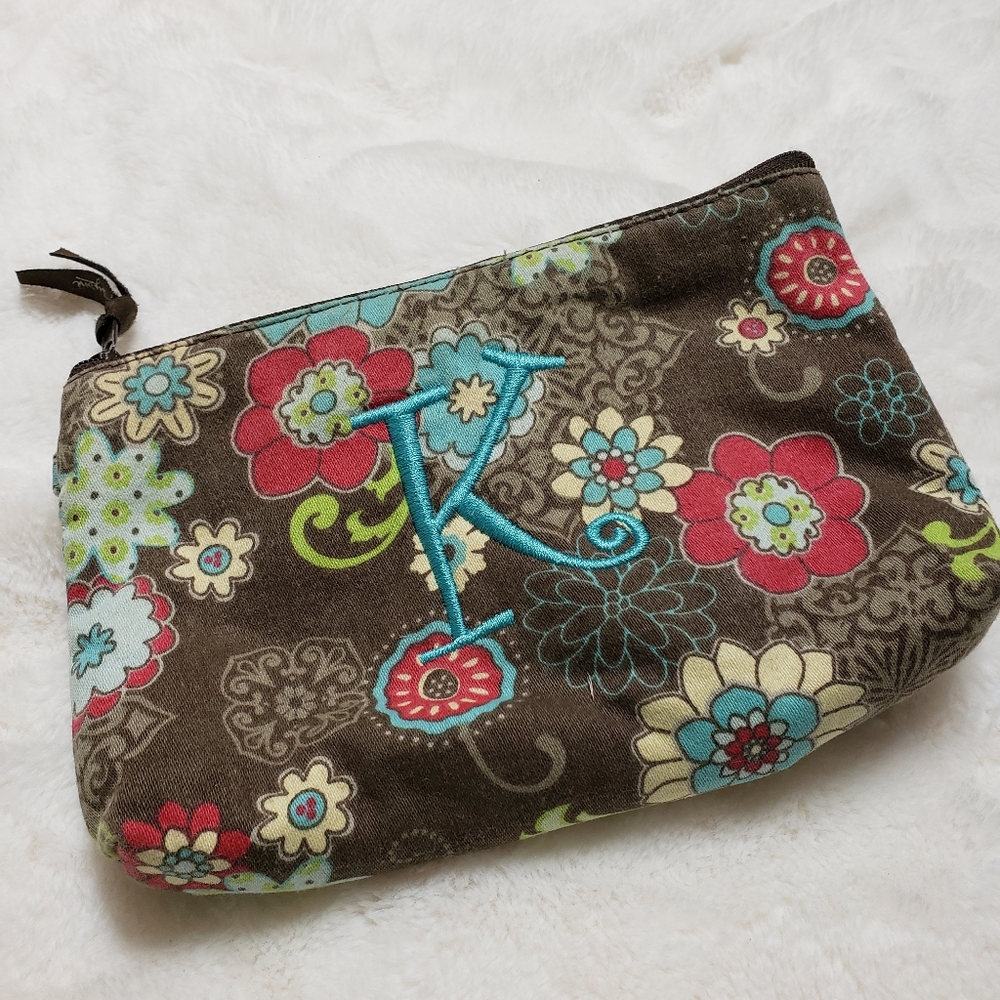 Thirty One "K" floral Fanfare cosmetic bag